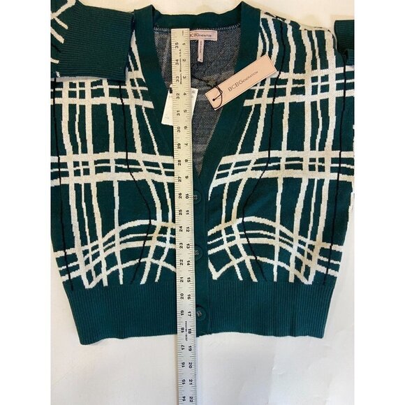 BCBGeneration Cropped Plaid Button Front Cardigan Whimsical Plaid Size M NWT - Picture 13 of 13